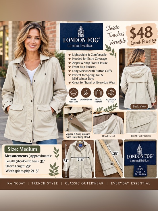 London Fog Jackets & Blazers - London Fog Limited Edition Hooded Utility Jacket in Cream Size Medium